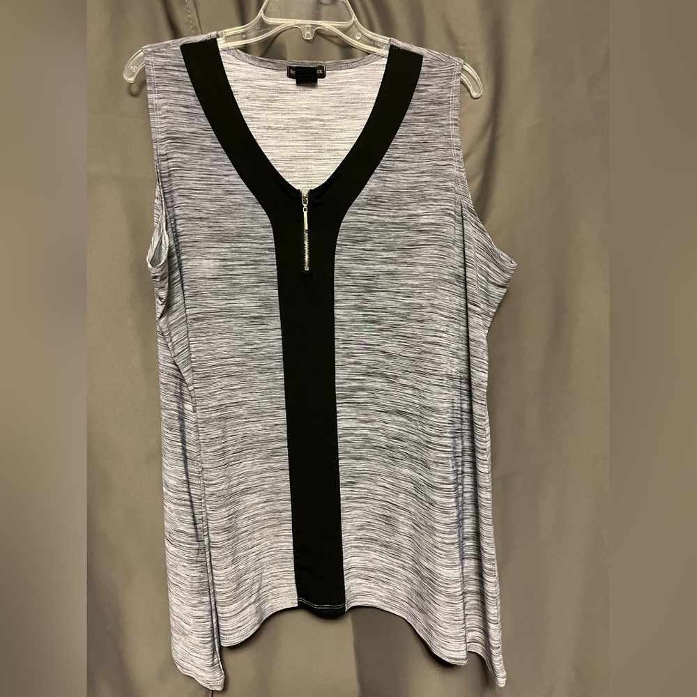 Susan Lawrence 3X Gray and Black Zipper Collar Sleeveless Blouse